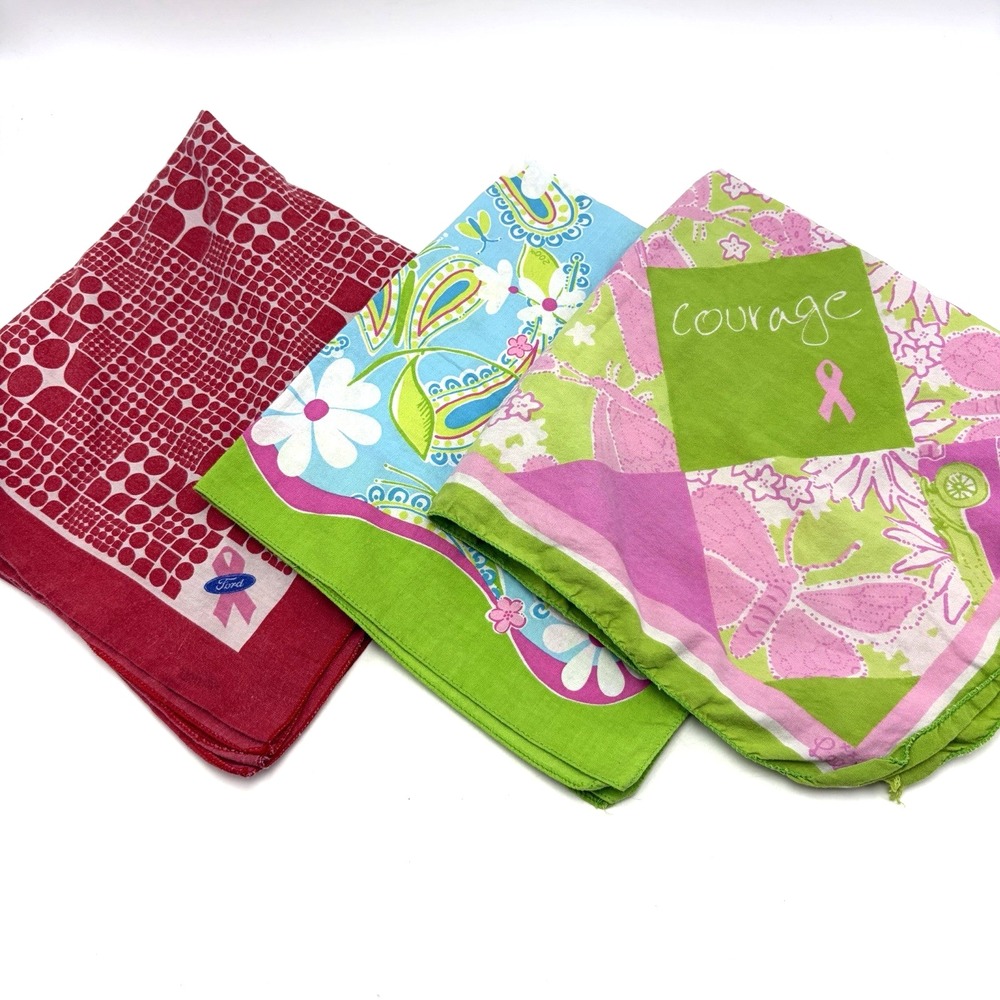 Lilly Pulitzer Breast Cancer Bandana Lot x 3 Courage Life Scarf Hope Ford Motor